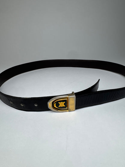 Vintage Celine Paris Triomphe Leather Belt Black