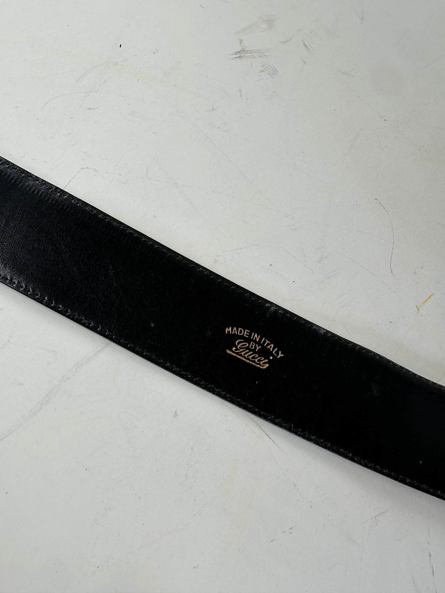 Vintage Gucci GG Logo Leather Belt Black Gold Silver