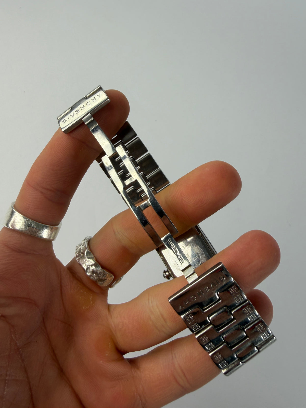 Vintage Givenchy Life Stainless Steel Bracelet Watch Late 1990s Silver Black