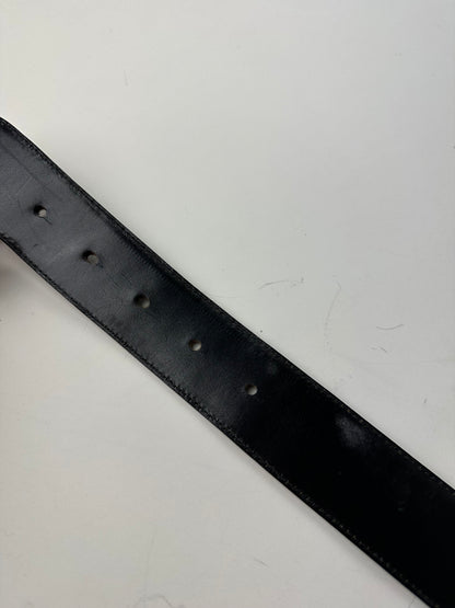 Vintage Gucci GG Logo Leather Belt Black Gold Silver