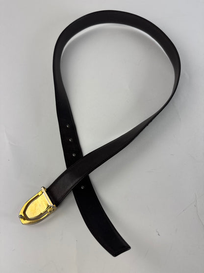 Vintage Celine Paris Triomphe Leather Belt Black