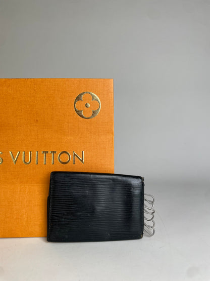 Vintage Louis Vuitton Leather Key Holder Black Gold