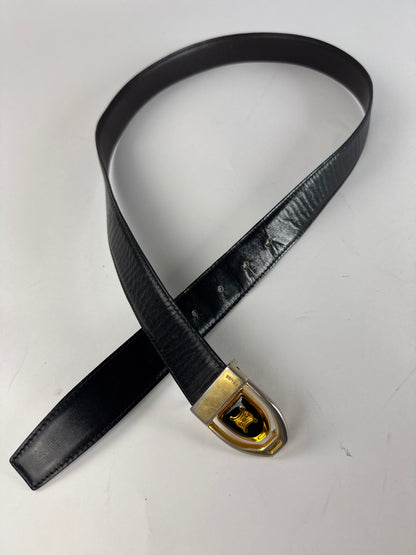 Vintage Celine Paris Triomphe Leather Belt Black