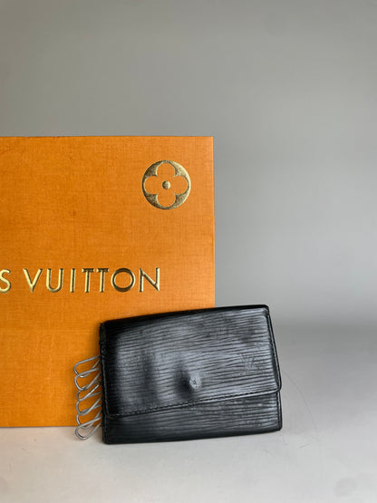 Vintage Louis Vuitton Leather Key Holder Black Gold