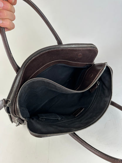 Vintage Ferragamo Textured Leather Tote Dark Brown Silver