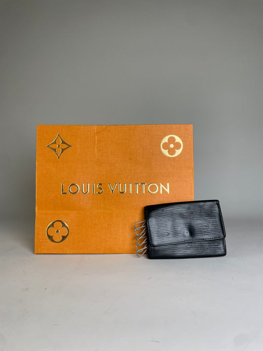 Vintage Louis Vuitton Leather Key Holder Black Gold