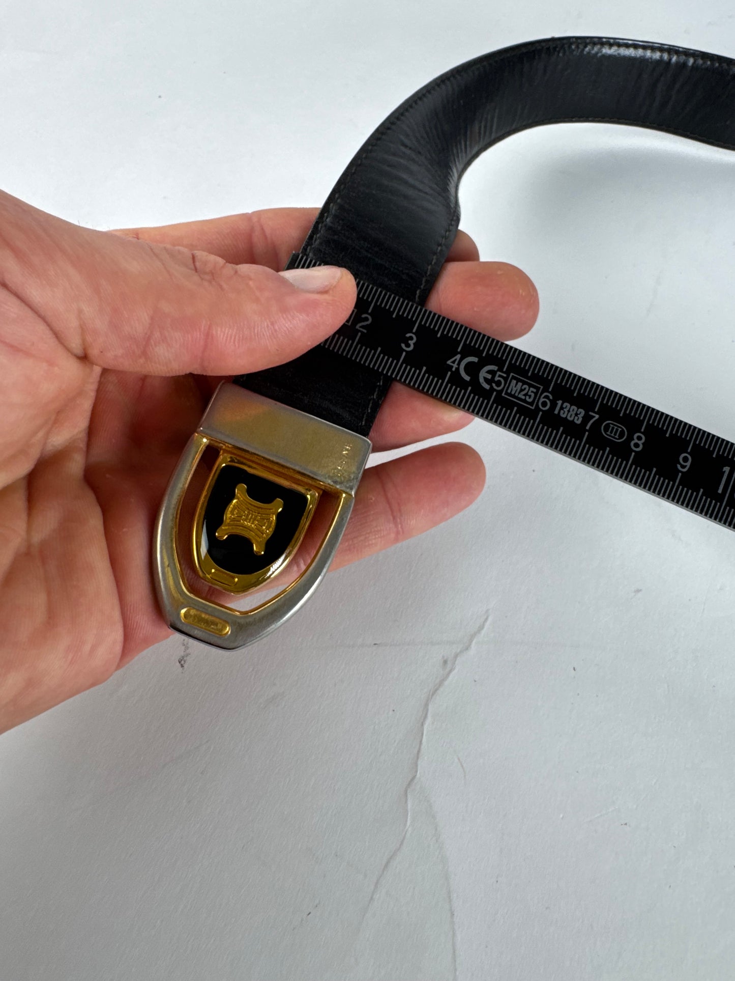 Vintage Celine Paris Triomphe Leather Belt Black