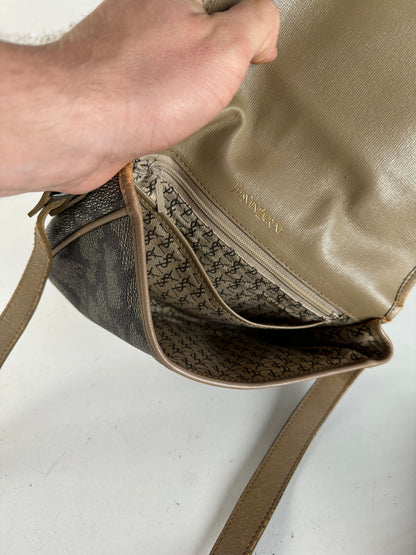 Vintage Yves Saint Laurent Stone Emblossed Leather Crossbody / Shoulder Bag Black Brown Grey