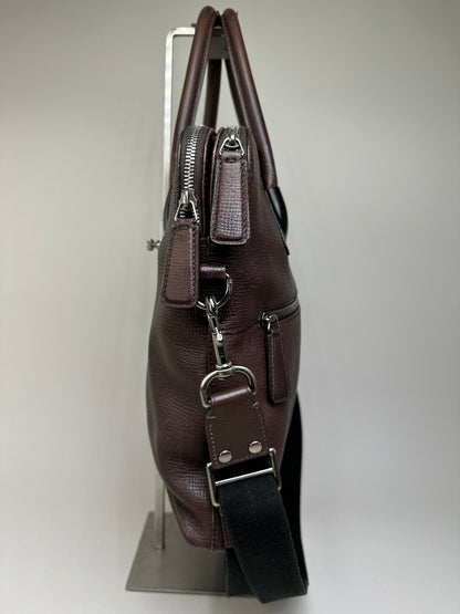 Vintage Ferragamo Textured Leather Tote Dark Brown Silver