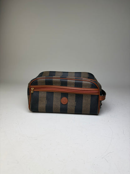 Vintage Fendi Canvas Cosmetic Bag Navy Brown Beige Gold