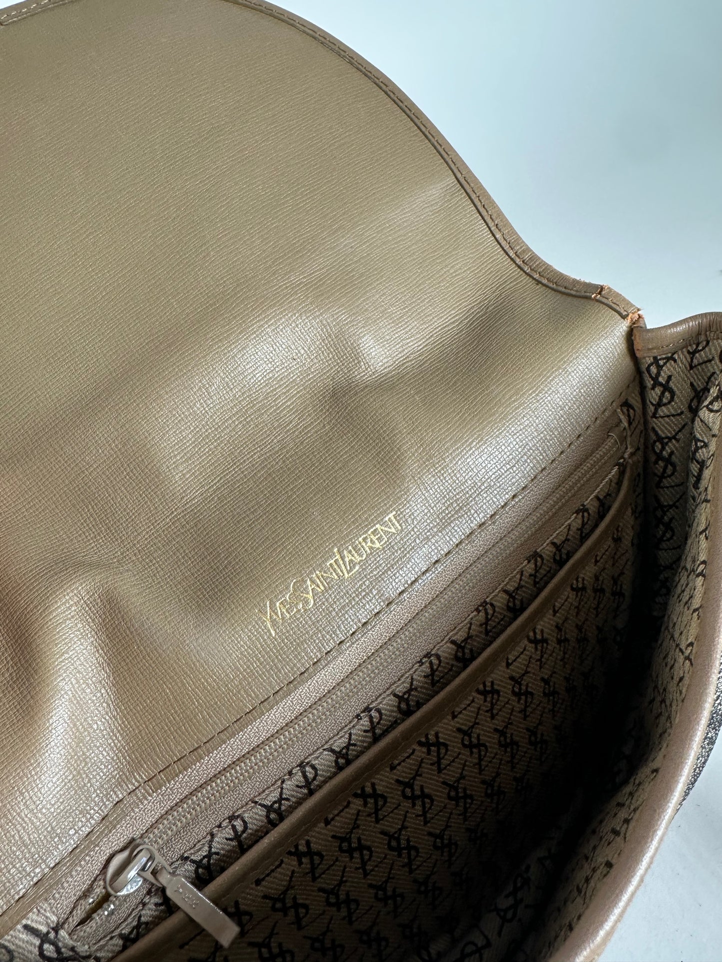 Vintage Yves Saint Laurent Stone Emblossed Leather Crossbody / Shoulder Bag Black Brown Grey
