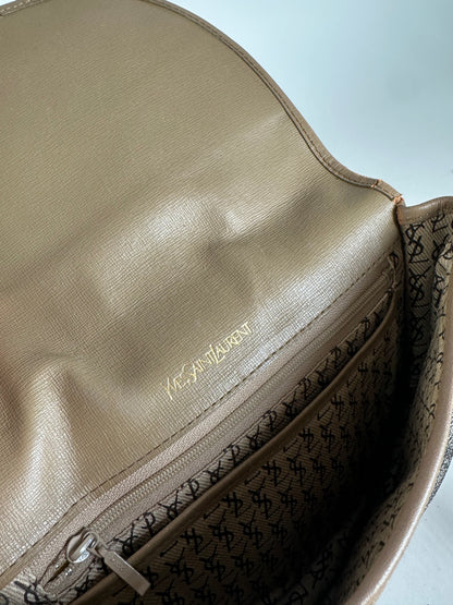 Vintage Yves Saint Laurent Stone Emblossed Leather Crossbody / Shoulder Bag Black Brown Grey