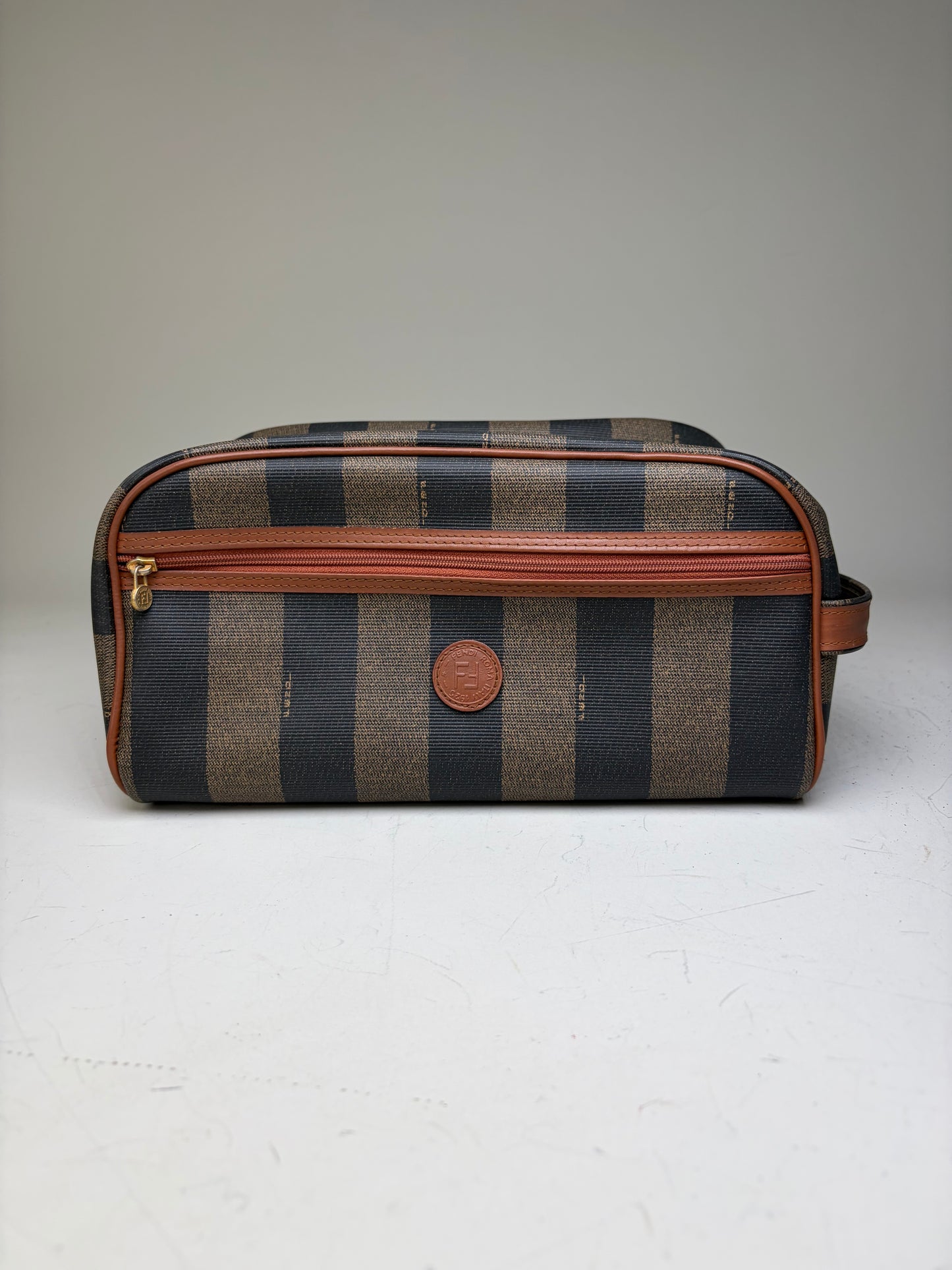 Vintage Fendi Canvas Cosmetic Bag Navy Brown Beige Gold