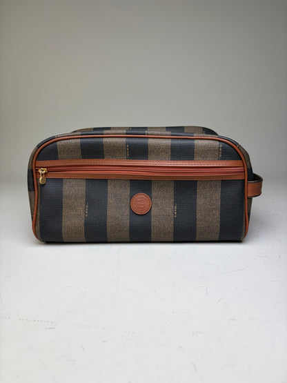 Vintage Fendi Canvas Cosmetic Bag Navy Brown Beige Gold