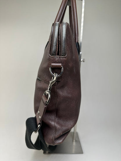 Vintage Ferragamo Textured Leather Tote Dark Brown Silver