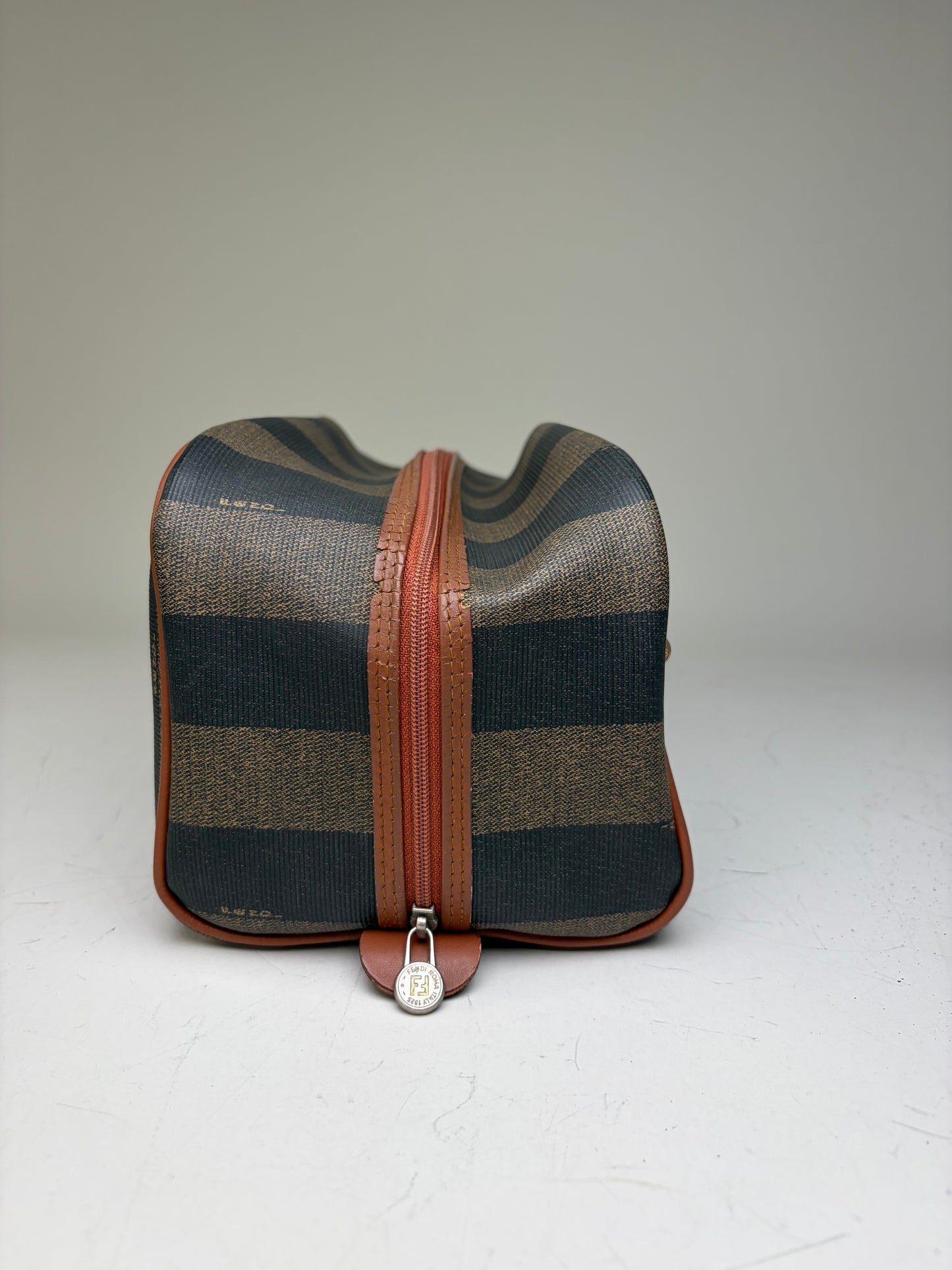 Vintage Fendi Canvas Cosmetic Bag Navy Brown Beige Gold