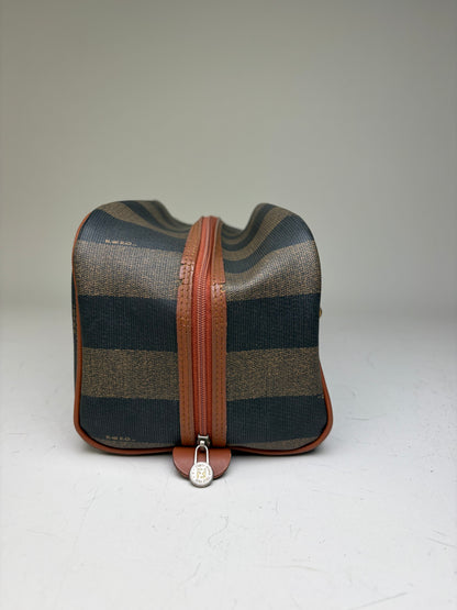 Vintage Fendi Canvas Cosmetic Bag Navy Brown Beige Gold