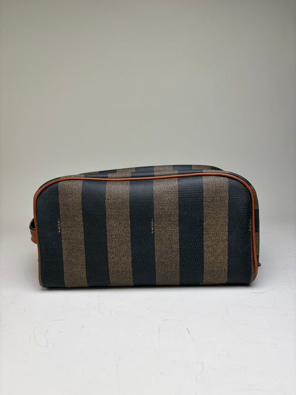 Vintage Fendi Canvas Cosmetic Bag Navy Brown Beige Gold