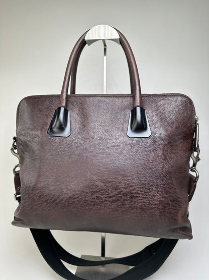 Vintage Ferragamo Textured Leather Tote Dark Brown Silver