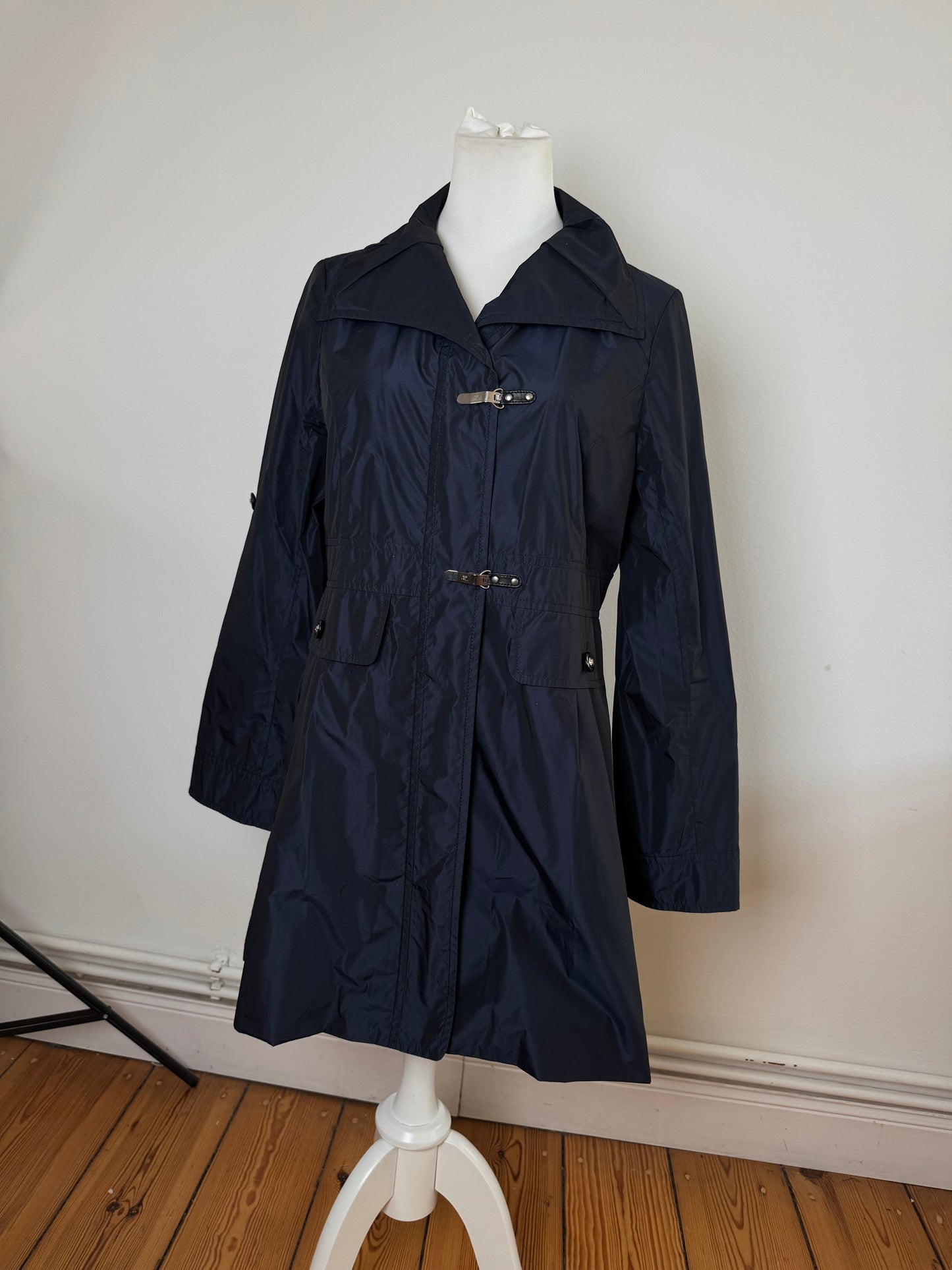 Vintage Courreges Polyester Short Trenchcoat Navy 38/M