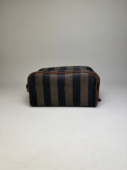 Vintage Fendi Canvas Cosmetic Bag Navy Brown Beige Gold