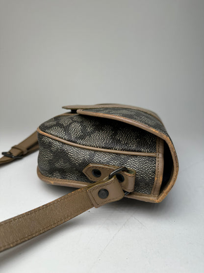 Vintage Yves Saint Laurent Stone Emblossed Leather Crossbody / Shoulder Bag Black Brown Grey