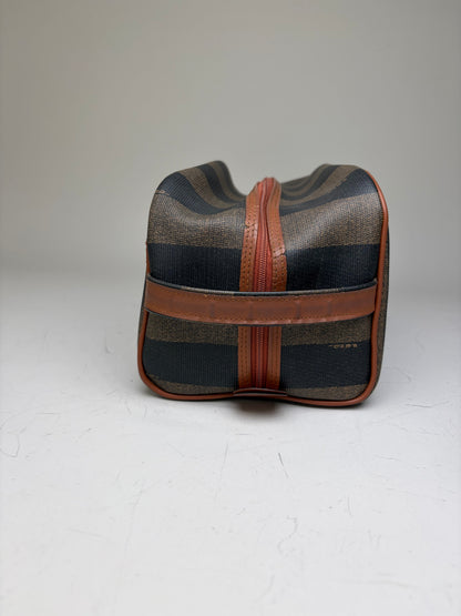 Vintage Fendi Canvas Cosmetic Bag Navy Brown Beige Gold