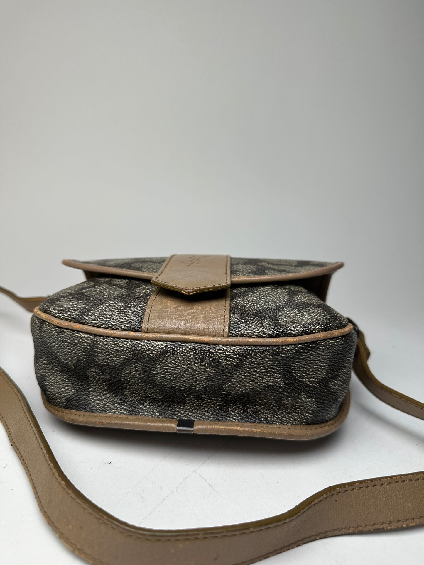 Vintage Yves Saint Laurent Stone Emblossed Leather Crossbody / Shoulder Bag Black Brown Grey