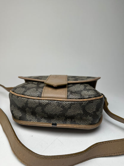 Vintage Yves Saint Laurent Stone Emblossed Leather Crossbody / Shoulder Bag Black Brown Grey