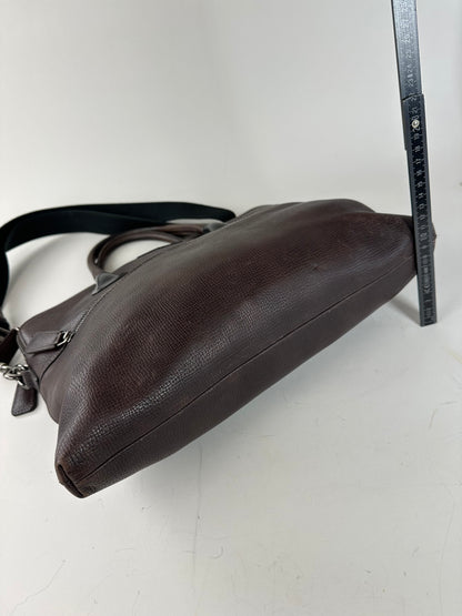 Vintage Ferragamo Textured Leather Tote Dark Brown Silver