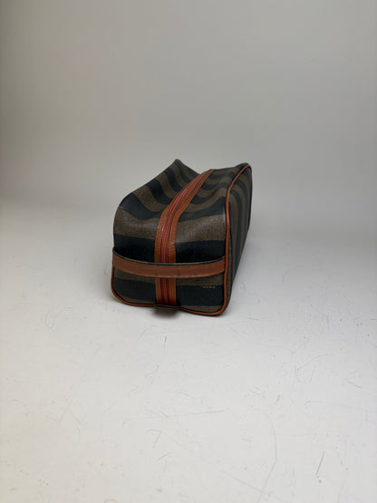 Vintage Fendi Canvas Cosmetic Bag Navy Brown Beige Gold