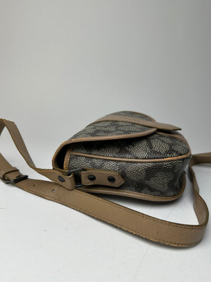 Vintage Yves Saint Laurent Stone Emblossed Leather Crossbody / Shoulder Bag Black Brown Grey