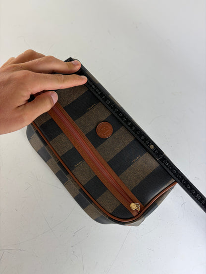 Vintage Fendi Canvas Cosmetic Bag Navy Brown Beige Gold