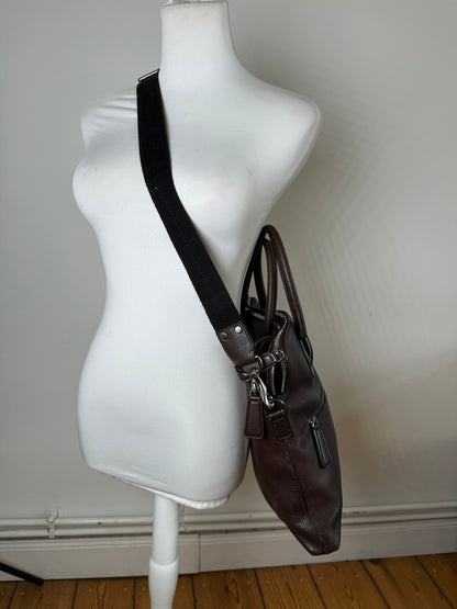 Vintage Ferragamo Textured Leather Tote Dark Brown Silver