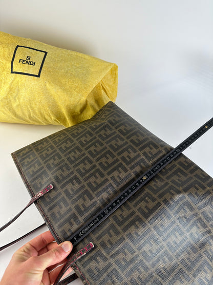 Vintage Fendi FF Zucca Monogram Canvas Leather Shopper Bag Brown