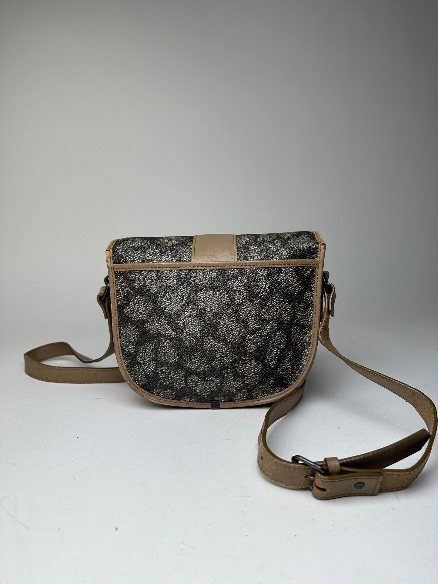 Vintage Yves Saint Laurent Stone Emblossed Leather Crossbody / Shoulder Bag Black Brown Grey
