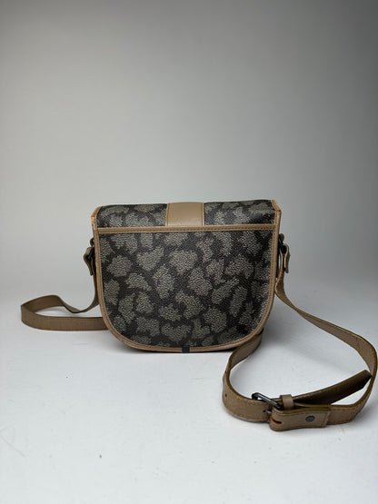 Vintage Yves Saint Laurent Stone Emblossed Leather Crossbody / Shoulder Bag Black Brown Grey