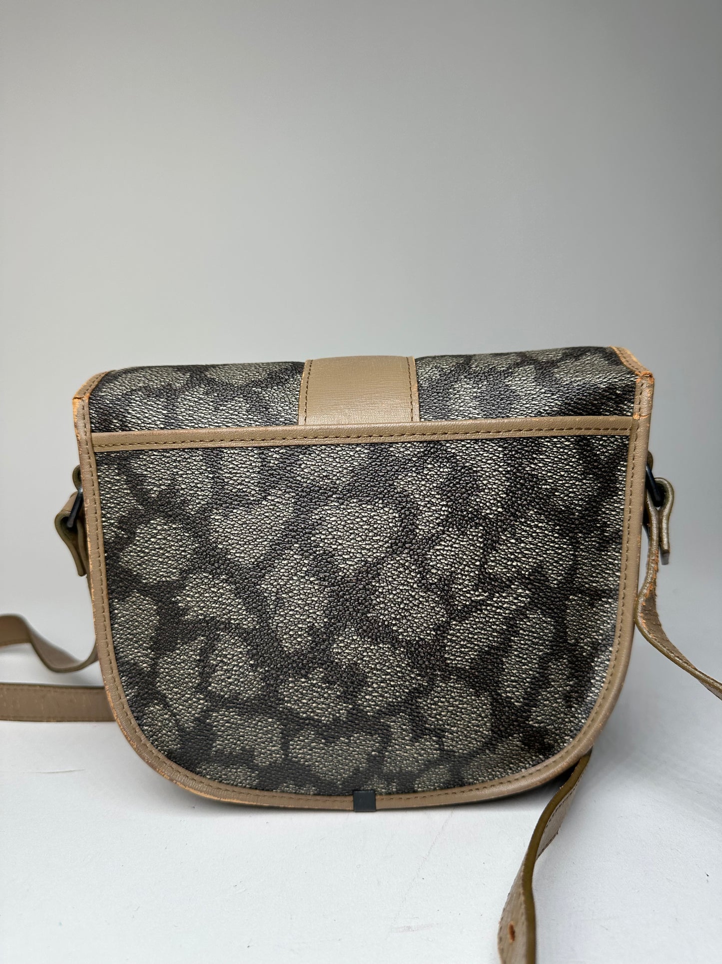 Vintage Yves Saint Laurent Stone Emblossed Leather Crossbody / Shoulder Bag Black Brown Grey