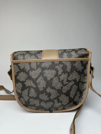 Vintage Yves Saint Laurent Stone Emblossed Leather Crossbody / Shoulder Bag Black Brown Grey