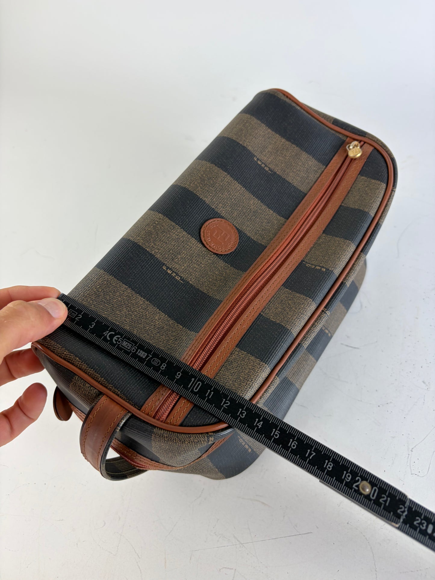 Vintage Fendi Canvas Cosmetic Bag Navy Brown Beige Gold