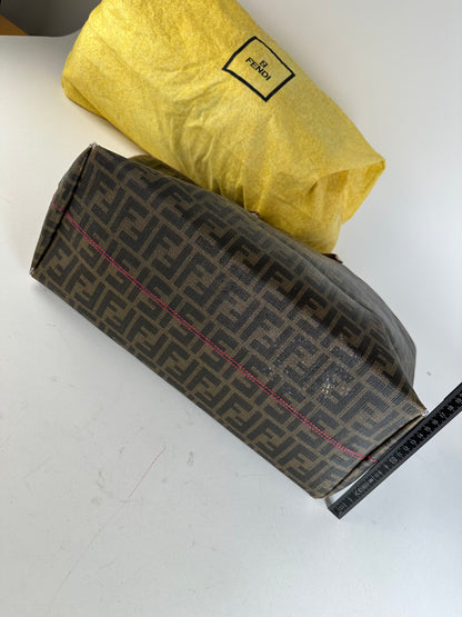 Vintage Fendi FF Zucca Monogram Canvas Leather Shopper Bag Brown