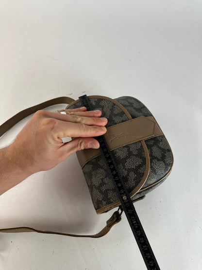 Vintage Yves Saint Laurent Stone Emblossed Leather Crossbody / Shoulder Bag Black Brown Grey