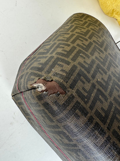 Vintage Fendi FF Zucca Monogram Canvas Leather Shopper Bag Brown