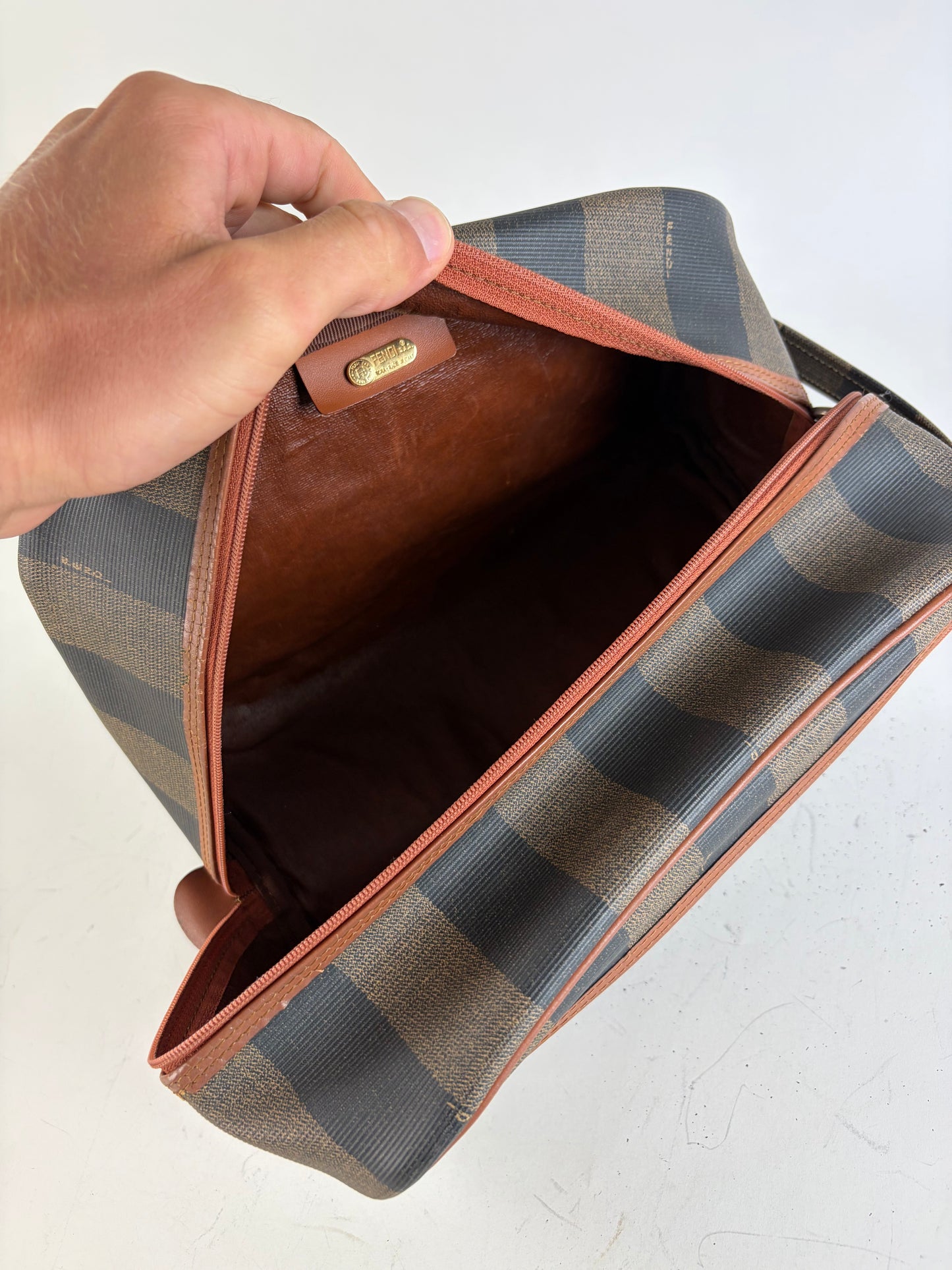 Vintage Fendi Canvas Cosmetic Bag Navy Brown Beige Gold