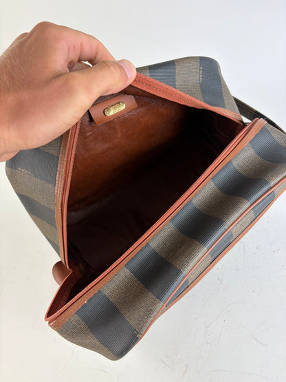 Vintage Fendi Canvas Cosmetic Bag Navy Brown Beige Gold