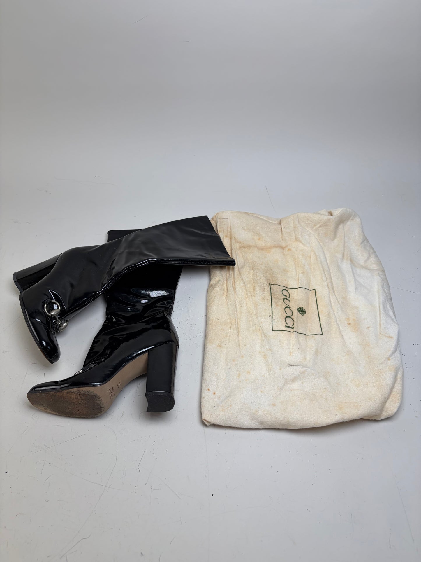 Vintage Gucci Patent Leather Knee-high Boots Black Silver EU35.5