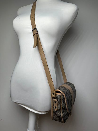 Vintage Yves Saint Laurent Stone Emblossed Leather Crossbody / Shoulder Bag Black Brown Grey