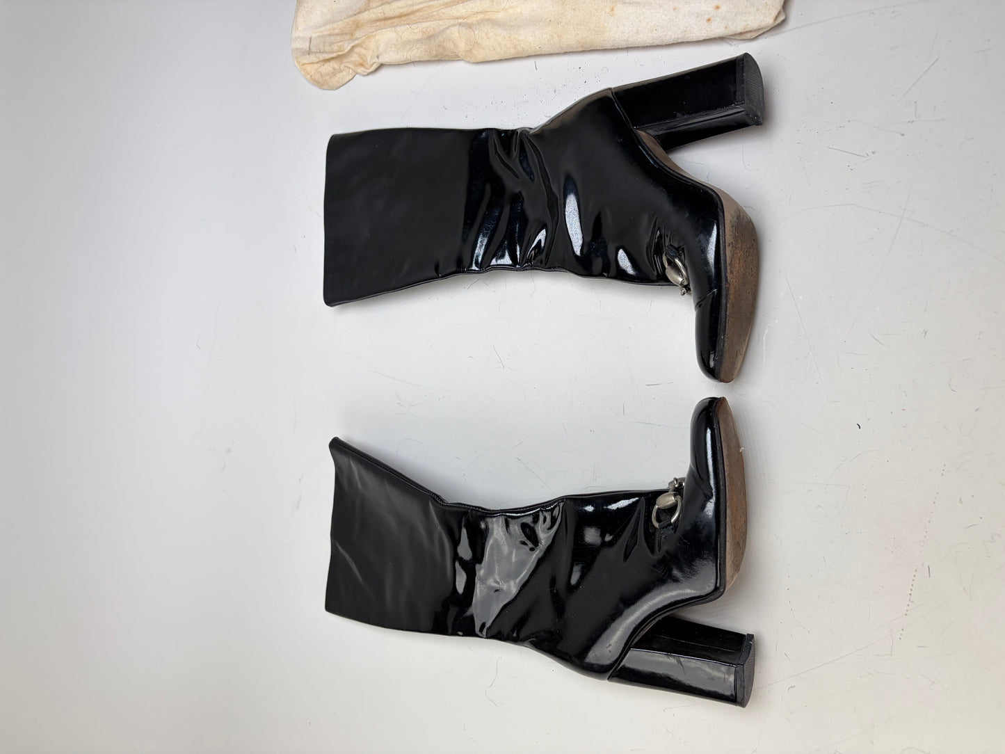 Vintage Gucci Patent Leather Knee-high Boots Black Silver EU35.5