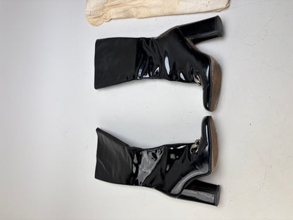 Vintage Gucci Patent Leather Knee-high Boots Black Silver EU35.5