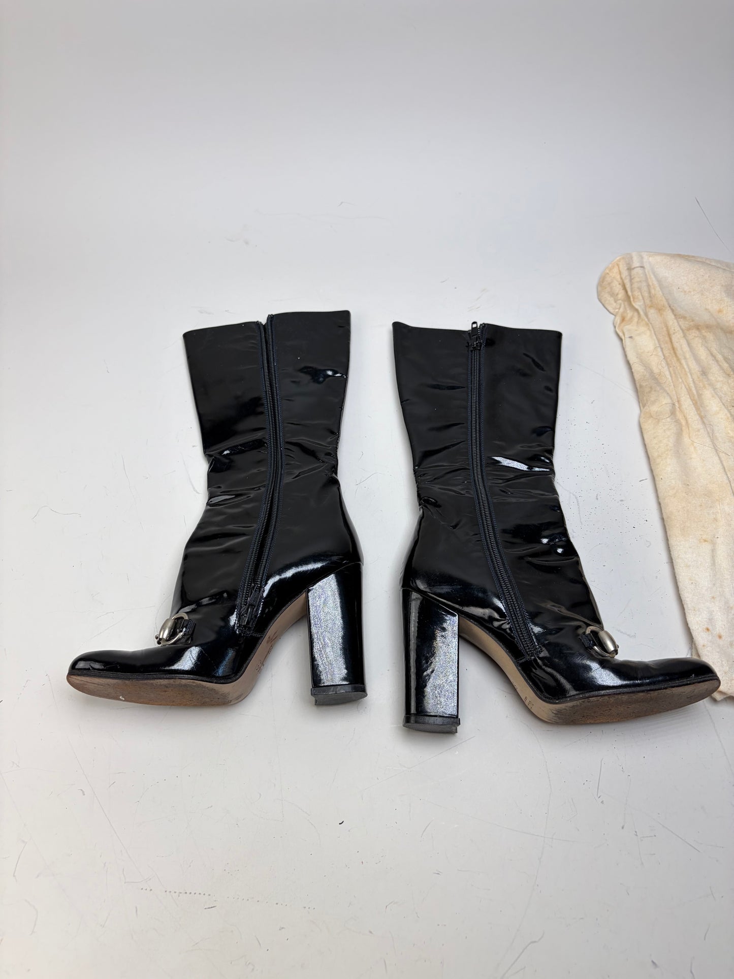 Vintage Gucci Patent Leather Knee-high Boots Black Silver EU35.5